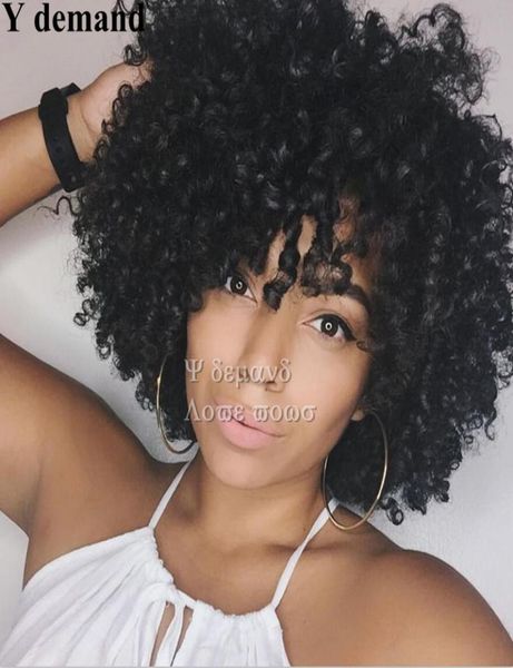 Fashion Fluffy Afro Bob Bob Black Black Coiffure naturelle bouclée courte Coiffure naturelle Pelucas Pelucas Moderne Perruques bon marché pour femmes noires2200359