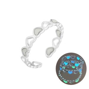Mode fluorescerende open ring voor vrouwen 3 kleuren gloed in het donker lichtgevende hart schattige ring vrouwelijke trendy partij sieraden cadeau