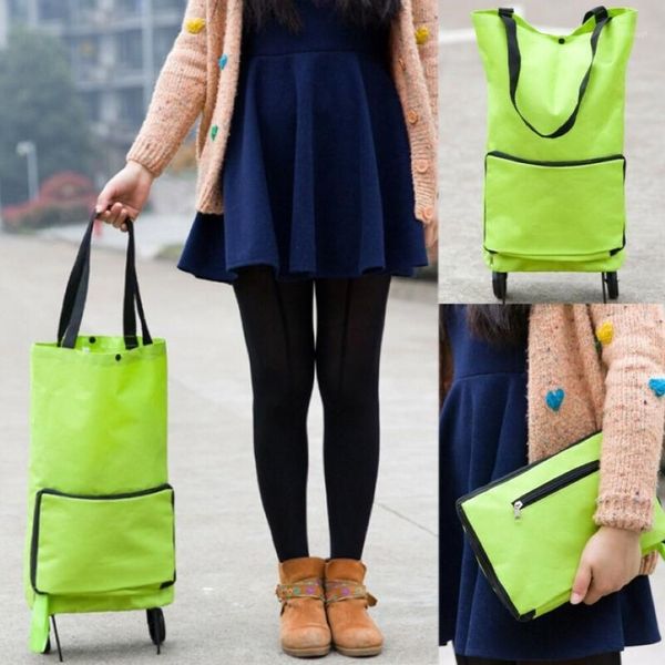 Bolsa de compras plegable para el hogar, carrito de compras reutilizable, bolsas de almacenamiento ecológicas portátiles, bolsas con asas plegables grandes, 1204p