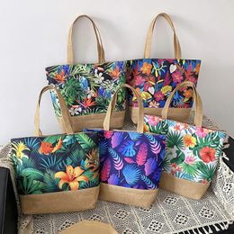 Mujeres plegables de moda Tota de bolso de gran tamaño Damas Impresión de flores casuales lienzo de graffiti bolso de hombro playa bolsa feminina 240423