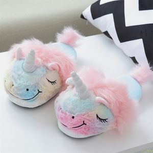 Mode voor huis 492 Unicorn Girls Appliques Women Plush Lovely Fur Slippers Slaapkamer 220815 897