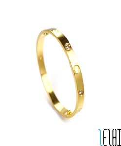 Fashion Forever Love Promise paar Wedding Bangle Charm titanium staalplaten 18k gouden schroef diamantbanden Stijlvolle verloving 3906903