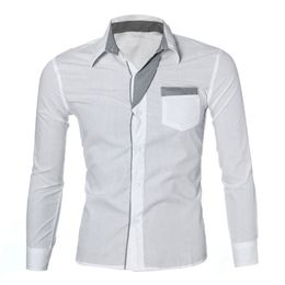 Mode chemises formelles pour hommes à manches longues col montant blanc Vintage chemise hommes Fitness vêtements Camisa Social Masculina