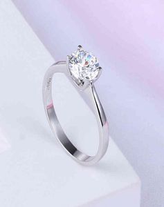 Fashion Four Claws 100 925 Sterling Silver Round Crystal Jewelry Diamond Wedding Rings For For Women Jewelry2812734