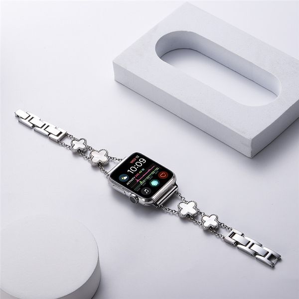 Pulsera de reloj de diamantes con trébol de cuatro hojas a la moda correa de Metal extraíble para Apple iWatch 7 SE 6/5/4/3 38 40 MM /42 44 MM pulsera