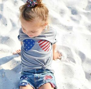 Fashion Fashion Fourth of July Cloths Baby Girls Girls Kids Vêtements Lunes Tshirts Denim Shorts Set 2pcs Tenues Toddler Kids Clothing Set A9838475