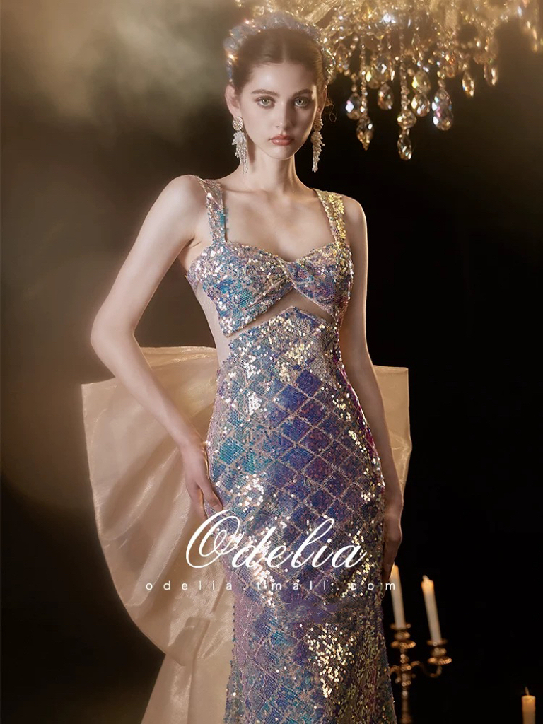 Moda francuskie sukienki celebrytów kwadratowy kołnierz seksowna kolorowa tiulowa cekinach ogona cekiny koronki na imprezę imprezową wieczorne suknie 2023