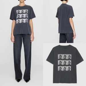 T-shirts noirs délavés 24ss pour femmes, t-shirts imprimés de styliste, en pur coton, à manches courtes, hauts