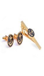 Fashion French Shirt boutons de manchette bleu Black Gold Anchor Cuff Liens de brouillard Tie Clips Set Business Banquet Accessoires Men039 Jewelry GIF9449624788