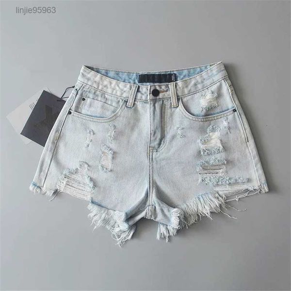 Moda Fringe Ripped Hole Washed Light Blue Denim Shorts Mujer Verano Negro Casual High Jeans Hot Y200822w5b5 {categoría}