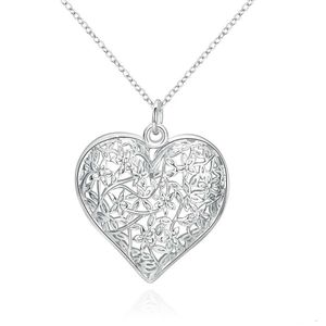 Mode givré motif de fleur pendentif simple creux en forme de coeur pendentif 925 chaînes de bijoux en argent sterling pour femmes hommes médaillon colliers