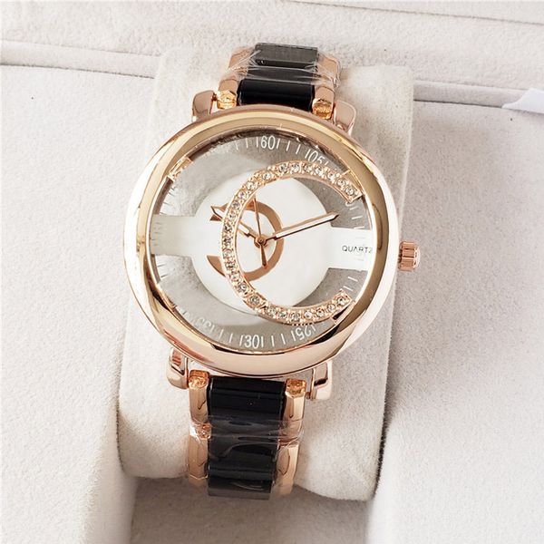 Mode pleine marque montres femmes fille évider cristal diamant Style acier bande Quartz luxe Logo horloge CH 07