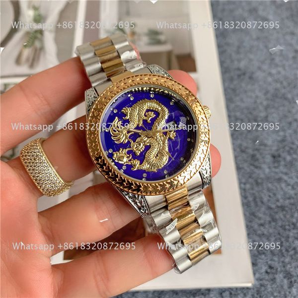 Mode pleine marque montre-bracelet hommes mâle Dragon chinois Style avec Logo de luxe métal acier bande Quartz horloge RO 145