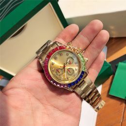 Orologio da polso da uomo di marca completa di moda da uomo di lusso multifunzionale stile diamante colorato maschile con orologio al quarzo con cinturino in metallo in acciaio inossidabile con logo RO 268