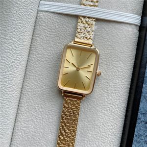 Mode pleine marque montre-bracelet femmes fille Rectangle Style métal acier bande Quartz avec luxe Logo horloge Dan03