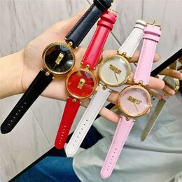 Montre-bracelet de marque complète pour femmes, Style de styliste avec bracelet en cuir, horloge à Quartz VE 26