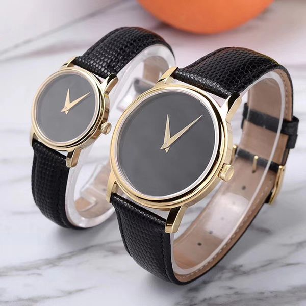 Mode pleine marque montres hommes femmes Couples amoureux 38mm 28mm boîte en acier inoxydable bracelet en cuir Quartz AAA horloge de luxe MV 8