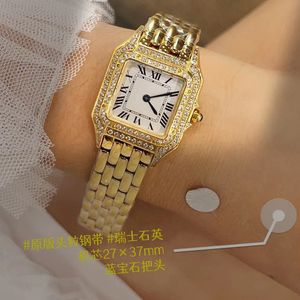 Relojes de pulsera de marca completa de moda para mujer y niña, 27 mm, cuadrado, diamante, movimiento suizo, banda de metal de acero inoxidable, reloj de cuarzo con tanque AAA de lujo CT 102