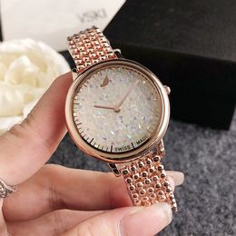 Relojes de pulsera de marca completa a la moda para mujer y Chica, reloj de lujo de cuarzo con banda de Metal de acero estilo gemas coloridas SW70