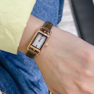 Montres-bracelets de marque complète pour femmes et filles, cadran rectangulaire, bracelet en cuir, Quartz, horloge de luxe, H09