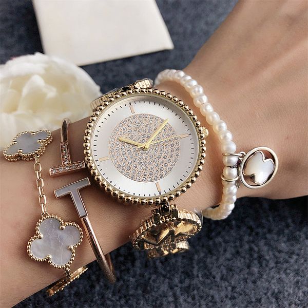 Mode pleine marque montres femmes fille cristal Bracelet Style acier métal bande Quartz luxe horloge M172