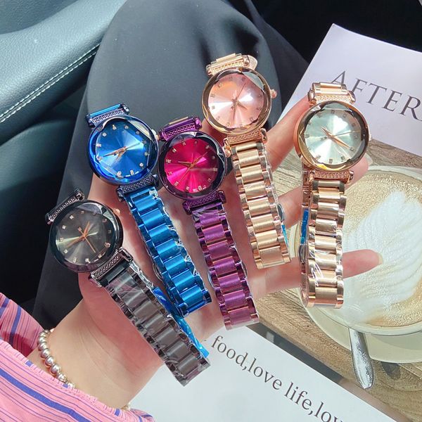 Montres-bracelets de marque complète pour femmes et filles, diamant, acier, bracelet métallique, Quartz, horloge de luxe, Di 38