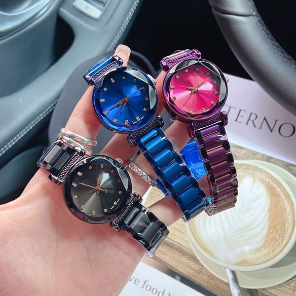 Montres-bracelets de marque complète pour femmes et filles, bracelet métallique en acier et diamant, Quartz avec Logo, horloge de luxe Di 38