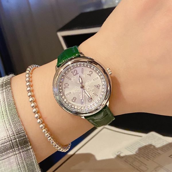 Montres-bracelets de marque complète pour femmes et filles, cadran floral en diamant, bracelet en cuir, Quartz, horloge de luxe, CHA 87