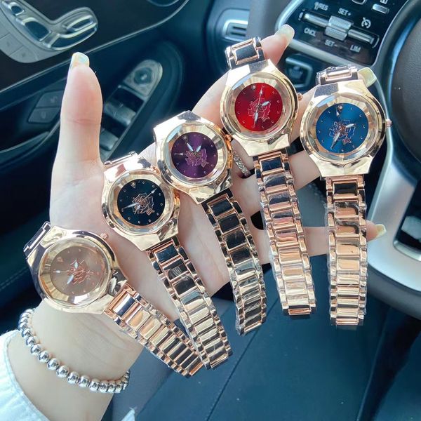 Montres-bracelets de marque complète pour femmes et filles, cadran floral en acier, bande métallique, Quartz, Logo, horloge de luxe, Di35