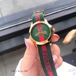 Relojes de pulsera de marca completa a la moda para mujer, estilo de abeja, banda de lona de lujo, reloj de cuarzo G 90