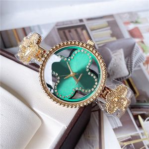 Fashion Full Brand Pols Wordes Dames Dames Girl Crystal Flower Big Letters Stijl Luxe met logo metal stalen band Quartz Clock L79