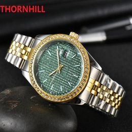 Moda Full Diamonds Dial Ring Hombres mujeres Reloj 40 mm Acero inoxidable de calidad superior amantes relojes Hombre Cuarzo lujo business classic224F