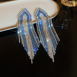 Mode Full Rhinestone Drop Earrings oversized lange Tassel Crystal -oorbellen voor vrouwen Verklaring sieraden