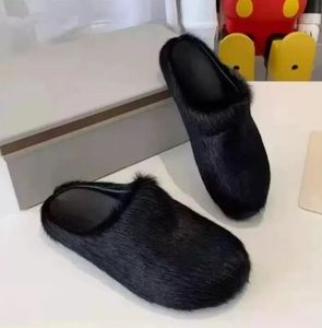 Mode Bont Slippers Dames Ronde Neus Paardenhaar Slippers Vrouwelijke Mohair Zwart Roos Rood Groen Muilezels Schoenen Platte Halve Slipper Vrouw Casual pluche schoenen 37 39 38 40 41 42 43 44 036