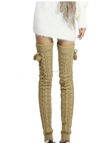 Mode Fuzzy Ball Boot Chaussettes lâches Legging Tresse Tricot Genou haut Jambières Bas Automne Hiver Femmes Chaussettes volonté et cadeau de sable