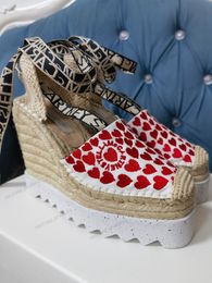 Fashion Gaia -platform Espadrilles Stella McCartney Sandals 13 cm toenemende mode Wedge Denim Summer Shoes Sandale de Creatur Straw Fisherman Sandale Sandles