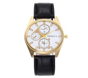 Fashion Geneva Gear Belts Bands Leather Watches Gold Dial Dial Simple Casual Mens Man Clock Whole Students Party Gift Wrists4015811