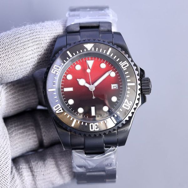 Reloj para caballeros de moda Relojes mecánicos de cuerda automática Bisel de cerámica de 42 mm Esfera roja con degradado Reloj de pulsera para hombre Correa de acero inoxidable Montre De Luxe