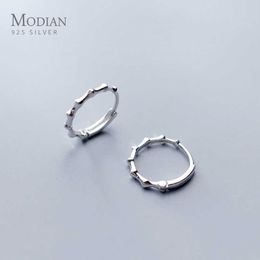 Mode véritable 925 en argent Sterling cercle rond bambou Simple boucles d'oreilles pour femmes bijoux géométriques 210707