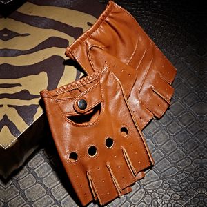 Mode-gants en cuir véritable demi-doigt hommes conduite semi-doigt mâle gant en peau de mouton livraison gratuite