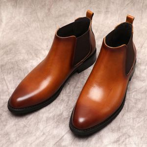 Mode en cuir véritable hommes cheville noir marron sans lacet tenue décontractée bottes haute qualité formelle botte homme chaussure