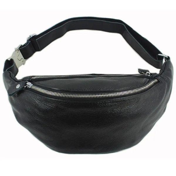 Mode sac de taille en cuir véritable pour hommes sac banane sac de ceinture en cuir sac de taille sac banane ceinture d'argent pochette de taille molle pochete 240110