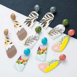 Boucles d'oreilles géométriques abstraites en acrylique pour femmes, boucles d'oreilles pendantes en forme de plante Graffiti, bijoux coréens, cadeau, 2021