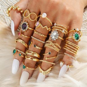 Conjunto de anillos geométricos para nudillos para mujer, anillo de dedo de color dorado y cristal, regalo de joyería de boda bohemio para mujer