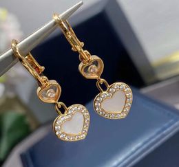 Mode geometrisch rood hart oorr earring witte schelp hange oorbellen bruiloft enkele diamant fijne sieraden goud vergulde kwikontwerp