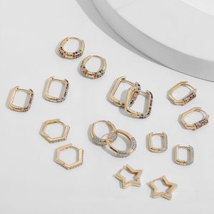 Mode Geometrische Vierkant Slot Multicolor Crystal Oorringen Voor Vrouw Trendy Goud Kleur CZ Ronde Sieraden Huggie