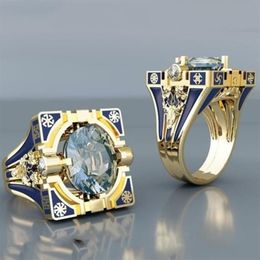 Anillos de dedo de oro en forma de cuadrado geométrico de moda para hombres, budismo, chakra, henna, anillo redondo lleno de piedra de circón, joyería Z3P332 Cluster218A