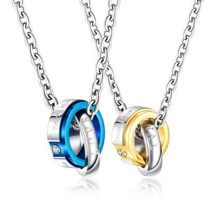 Mode géométrie cercle pendentif collier en acier inoxydable bleu noir Rose or Couple colliers hommes fête bijoux cadeau