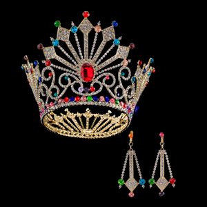 Mode- Giant Miss Universe Queen King Heren Regal Sparkly Oostenrijkse Rhinestones Gold Golden Wedding Diadem Tiaras and Crowns Bruid X912