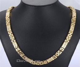 Collier en acier inoxydable 8 mm Chaîne masculine garçons Gold Tone Gold Flat Byzantine sculpd Cross Link chaîne 136 pouces DLKN270 2019199435